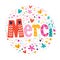 Word Merci Thanks in French typography lettering decorative text card