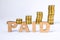 Word paid of three-dimensional letters is in foreground with growth columns of coins on blurred background. Paid concept for finan