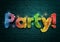the word party written in 3D gradient text with rainbows gradient colors