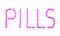 Word pills from pink tablets on white