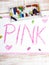 Word PINK written in pink crayon