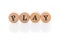 Word Play from circular wooden tiles with letters children toy.