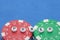 Word `POKER` with poker chips and money, gambling concept