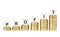 Word PROFIT on Row of Gold Coin Stacks Isolated White