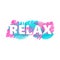 Word RELAX composition with creative pink and blue jungle leaves on white background in trandy paper cut style. Tropical