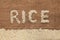 Word rice written on burlap
