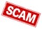 Word SCAM on red rubber stamp print