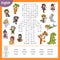 Word search puzzle. Cartoon Halloween characters. Education game for children. Vector colour worksheet for learning English