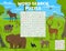 Word search puzzle. Cartoon hunting animals, birds