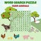 Word search puzzle. Crossword with farm animals. Vector education game for children.