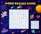 Word search puzzle game, cheerful astronaut, ufo