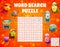 Word search puzzle game with superhero vitamins