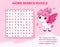Word search puzzle with magical creatures and animals.