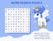 Word search puzzle with magical creatures and animals.
