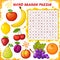 Word search puzzle. Vector education game for children. Fruits
