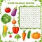 Word search puzzle. Vector education game for children. Vegetables