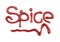 The word Spice written with ketchup on white