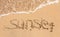 Word sunset written in the sand