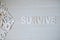 The word SURVIVE, Wooden letters on a wooden table