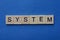 Word system from small gray wooden letters