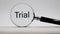 He word trial through a magnifying glass on a light background.