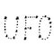 The word UFO written in constellations. Text with stars. Hand drawing. Vector illusion