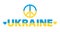 The word UKRAINE and the symbol of peace in the colors of the Ukrainian flag.