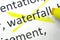 Word waterfall cross out among other words printed on white paper. Waterfall development concept. Water fall SDLC system