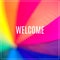 Word Welcome. Rainbow coloured umbrella