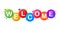 The word Welcome. Vector banner with the text colored rainbow. Vector stock illustration