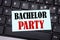Word, writing Bachelor Party. Business concept for Stag Fun Celebrate written on sticky note paper on the black keyboard backgroun