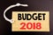 Word, writing Budget 2018. Business concept for online saleHousehold budgeting accounting planning written on price tag paper on t