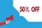 Word writing text 50 Off. Business concept for Discount of fifty percent over regular price Promotion Sale Clearance