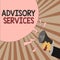 Word writing text Advisory Services. Business concept for Support actions and overcome weaknesses in specific areas