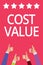 Word writing text Cost Value. Business concept for The amount that usualy paid for a item you buy or hiring a person Men women han