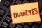 Word writing text Diabetes. Business concept for Medical condition diagnosed with increased high level sugar written on Sticky Not