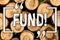 Word writing text Fund. Business concept for Large amount of money is released from bank for particular purpose Wooden background