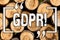 Word writing text Gdpr. Business concept for General Data Protection Regulation Information Safety Wooden background vintage wood