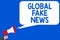 Word writing text Global Fake News. Business concept for False information Journalism Lies Disinformation Hoax Multiple lines blue