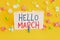 Word writing text Hello March. Business concept for musical composition usually in duple or quadruple with beat Colored