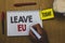 Word writing text Leave Eu. Business concept for An act of a person to leave a country that belongs to Europe Man holding marker n