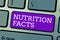 Word writing text Nutrition Facts. Business concept for Detailed information about the nutrients of the food