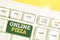 Word writing text Online Pizza. Business concept for fast delivery of pizza at your doorstep Ordering food online White