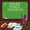 Word writing text Online Travel Services. Business concept for Runs travel and tourism related service to the public Mounted Blank