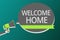 Word writing text Welcome Home. Business concept for Expression Greetings New Owners Domicile Doormat Entry Man holding megaphone