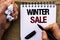 Word writing text Winter Sale. Business concept for Promotion Offer Shop Discount Season Offers Auction Deal Objective written by