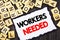 Word, writing, text Workers Needed. Business concept for Search For Career Resources Employees Unemployment Problem written on Sk