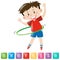 Wordcard for exercise with boy playing hulahoop