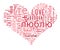Wordcloud Love you in different languages in heart shape