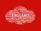 Wordcloud with the main word england and associated words, abstract illustration